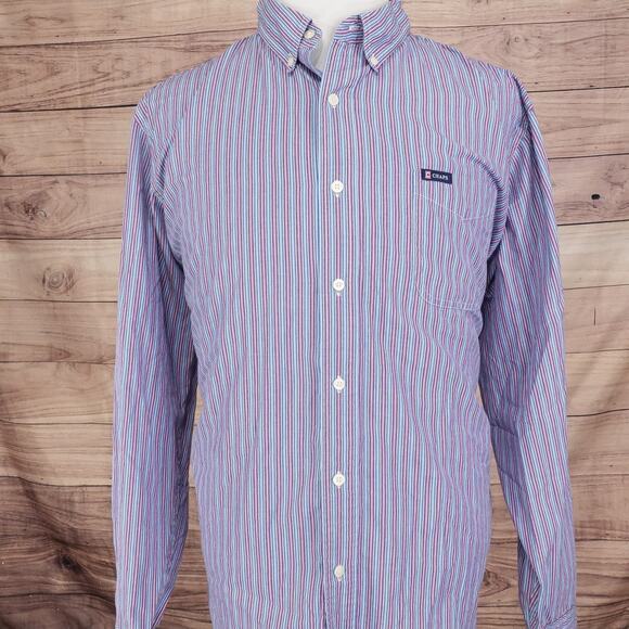CHAPS EASY CARE PURPLE BLUE STRIPED BUTTON DOWN SHIRT MENS 2XL XXL - Picture 3 of 6